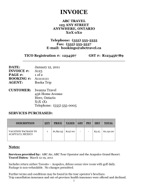 Travel Agent Service Invoice Template