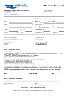Vehicle Purchase Invoice Template