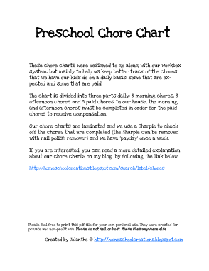 Preschool Chore Chart Template