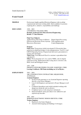 Free Download PDF Books, Electrical Engineering CV Template