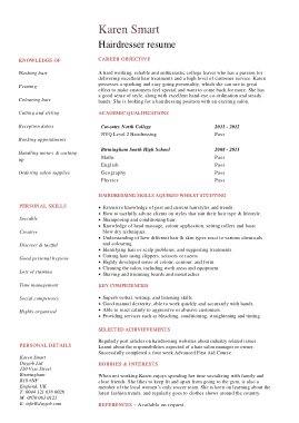 Free Download PDF Books, Sample HairStylist CV Template