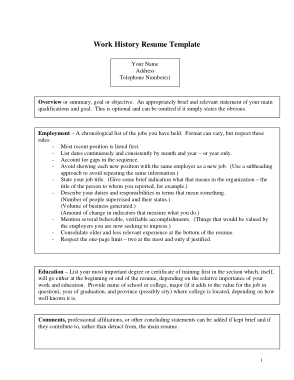 CV Resume Work History Template