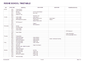 School Time Table Chart Sample Template