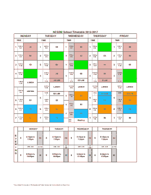 School Time Table Chart Template
