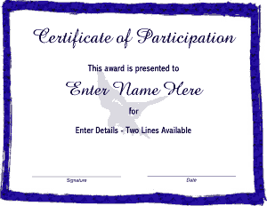 Award Certificate of Participation Template