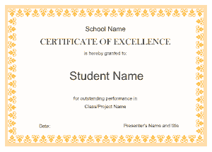 Certification of Excellence for Student Template