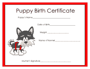 Free Download PDF Books, Puppy Birth Certificate Template
