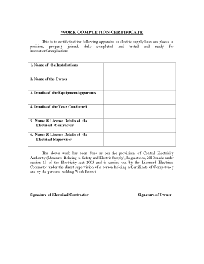 Work Completion Certificate Template