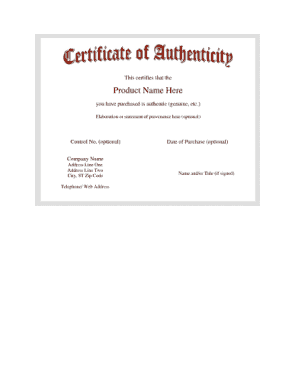 Certificate of Authenticity Free Template