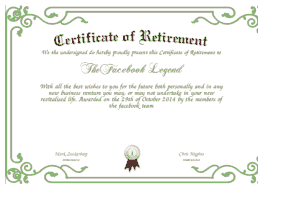 Certificate of Retirement to Facebook Legend Template