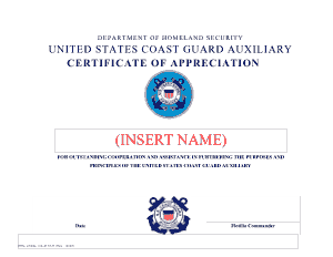 Coast Guard Auxiliary Certificate of Appreciation Template