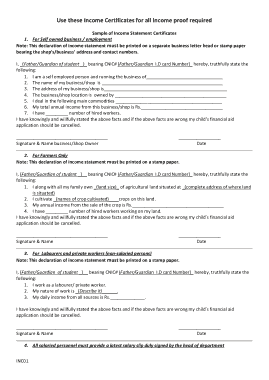 Family Income Certificate Template