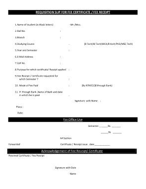 Fee Certificate Requisition Slip Form Template