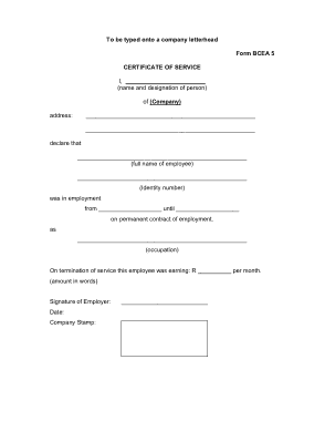 Sample Certificate of Service Template