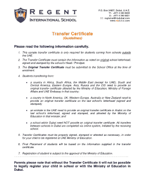Transfer Certificate Template