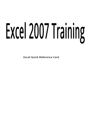Excel 2007 Training Excel Quick Reference Card