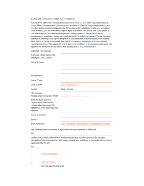 Casual Employment Agreement Example Template