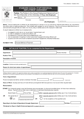 Standard Casual Staff Individual Employment Agreement Template
