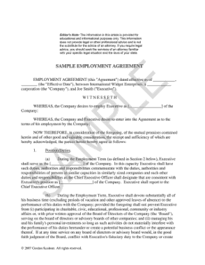 Executive Employment Agreement Free Sample Template