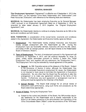 General Manager Employment Agreement Free Template