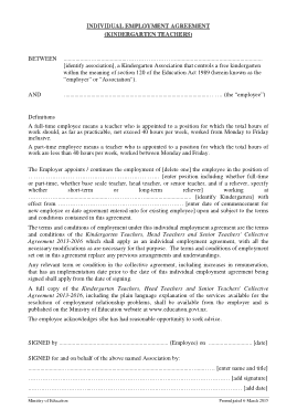 Individual Employment Agreement Form Template