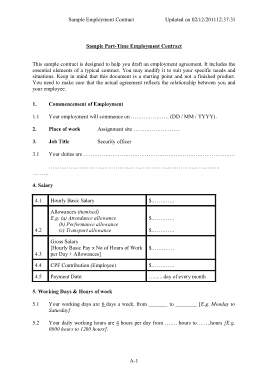 Part Time Employment Agreement Template