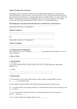 Sample Employment Agreement Free Template
