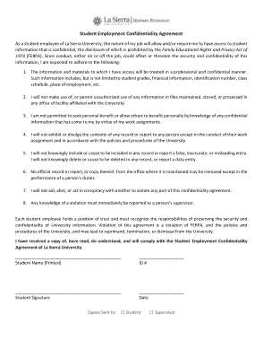 Student Employment Confidentiality Agreement Template