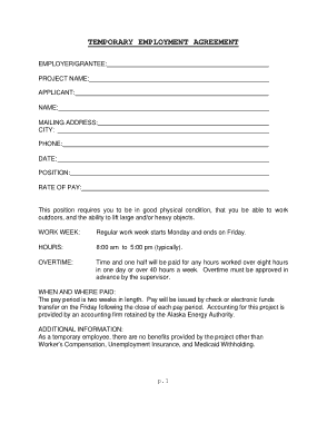 Temporary Employment Agreement Sample Template