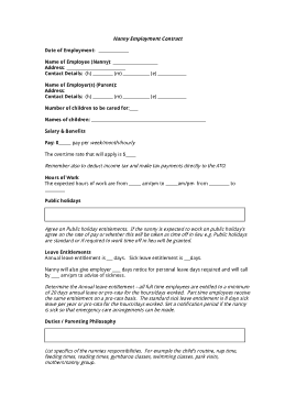 Nanny Employment Contract Agreement Template
