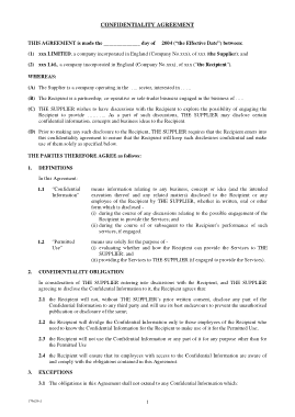 Formal Employee Confidentiality Agreement Template