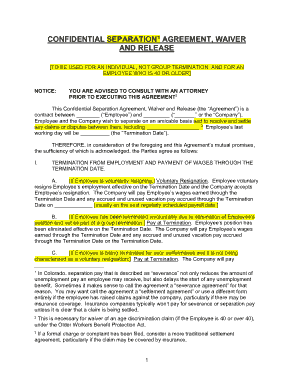 Confidential Employment Separation Agreement Sample Template