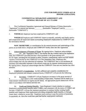 Confidentiality Employee Separation Agreement Template