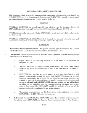 Voluntary Employment Separation Agreement Sample Template