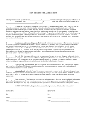One Way Non Disclosure Agreement Template