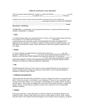 California Commercial Lease Agreement Form Template