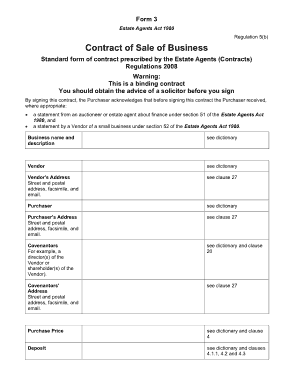 Sale Of Business Agreement Form Template