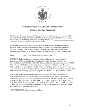 Maine Department of Health and Human Services Business Associate Agreement Template