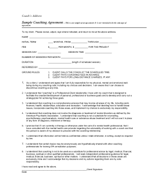 Sample Coaching Agreement Form Template