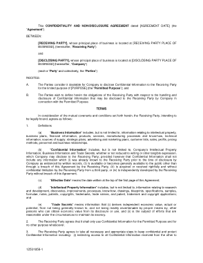 Confidentiality and Nondisclosure Agreement Template