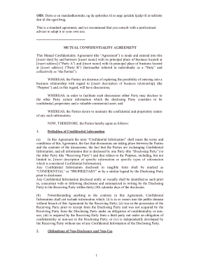 Mutual Business Confidentiality Agreement Template