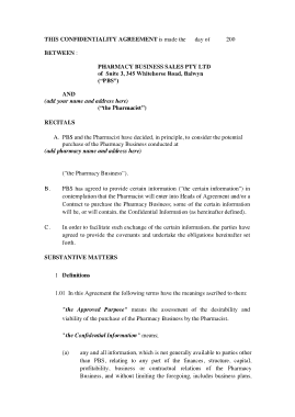 Pharmacy Business Confidentiality Agreement Template