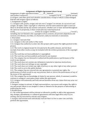 Assignment of Rights Agreement Short Form  Template