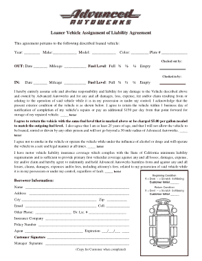 Free Download PDF Books, Loaner Vehicle Assignment of Liability Agreement Template