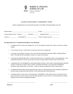 Locker Assignment Agreement Form Template
