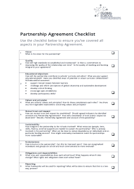 Partnership Agreement Checklist In Pdf Template