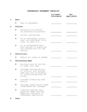Free Download PDF Books, Partnership Agreement Checklist Sample Outline Template