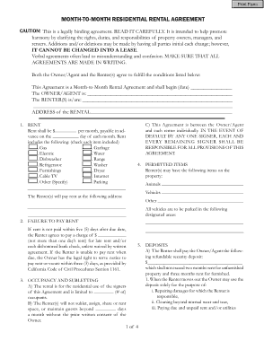 Month To Month Residential Rental Agreement Template