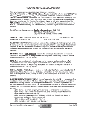 Printable Vacation Rental Agreement Template
