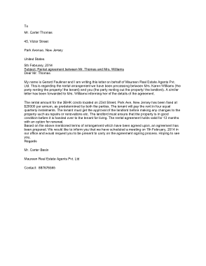 Rental Agreement Letter Example Template